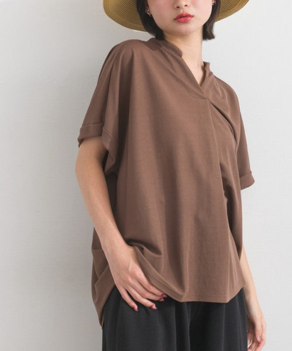 純色V形小立領寬鬆T-shirt