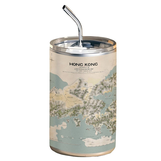 Reproduced 1890 Hong Kong Topographic Map Stainless Steel Insulated Coffee Cup 600ml