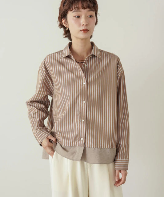 下擺拼接條紋襯衫