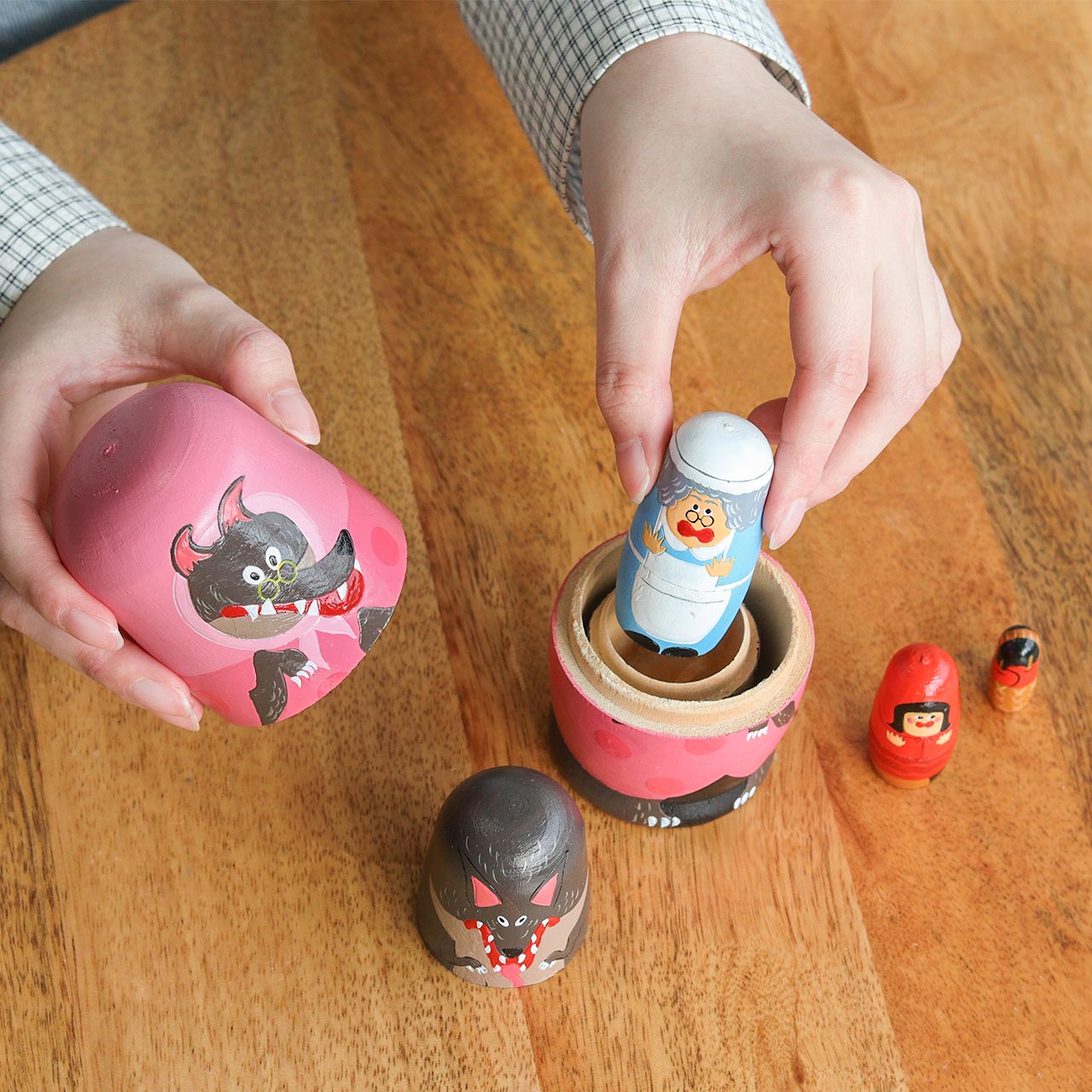小紅帽童話故事木製套娃