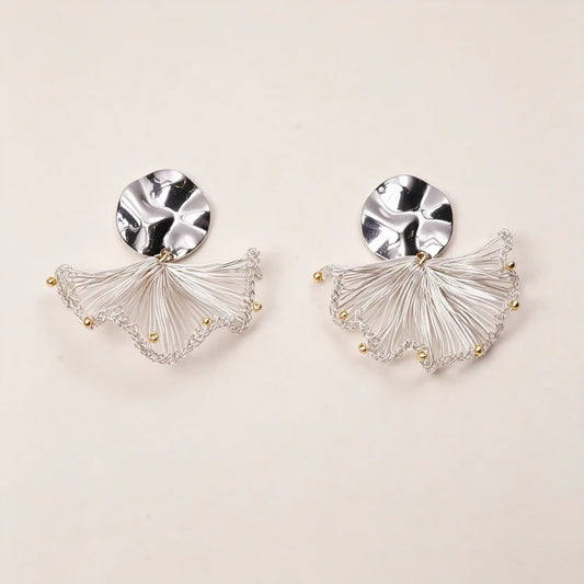 [Ginkgo-Silver version 3cm] Embroidery Earrings
