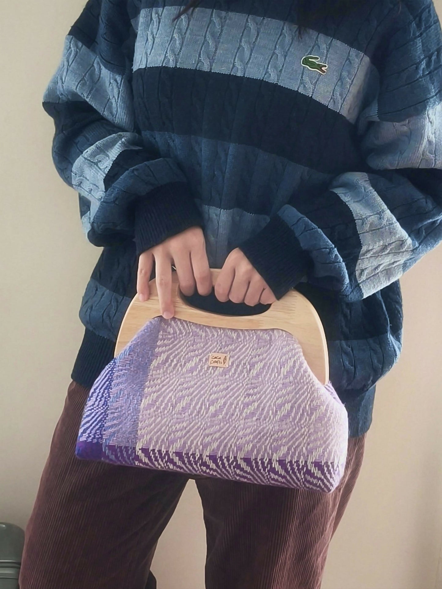 香港手織布 X 木口金袋 Handwoven Wooden Frame Bag