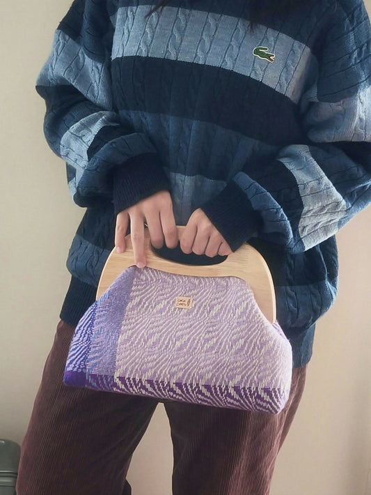 香港手織布 X 木口金袋 Handwoven Wooden Frame Bag