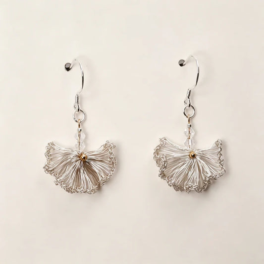 [Ginkgo-Silver 2cm] Embroidered Earrings（dangling style）