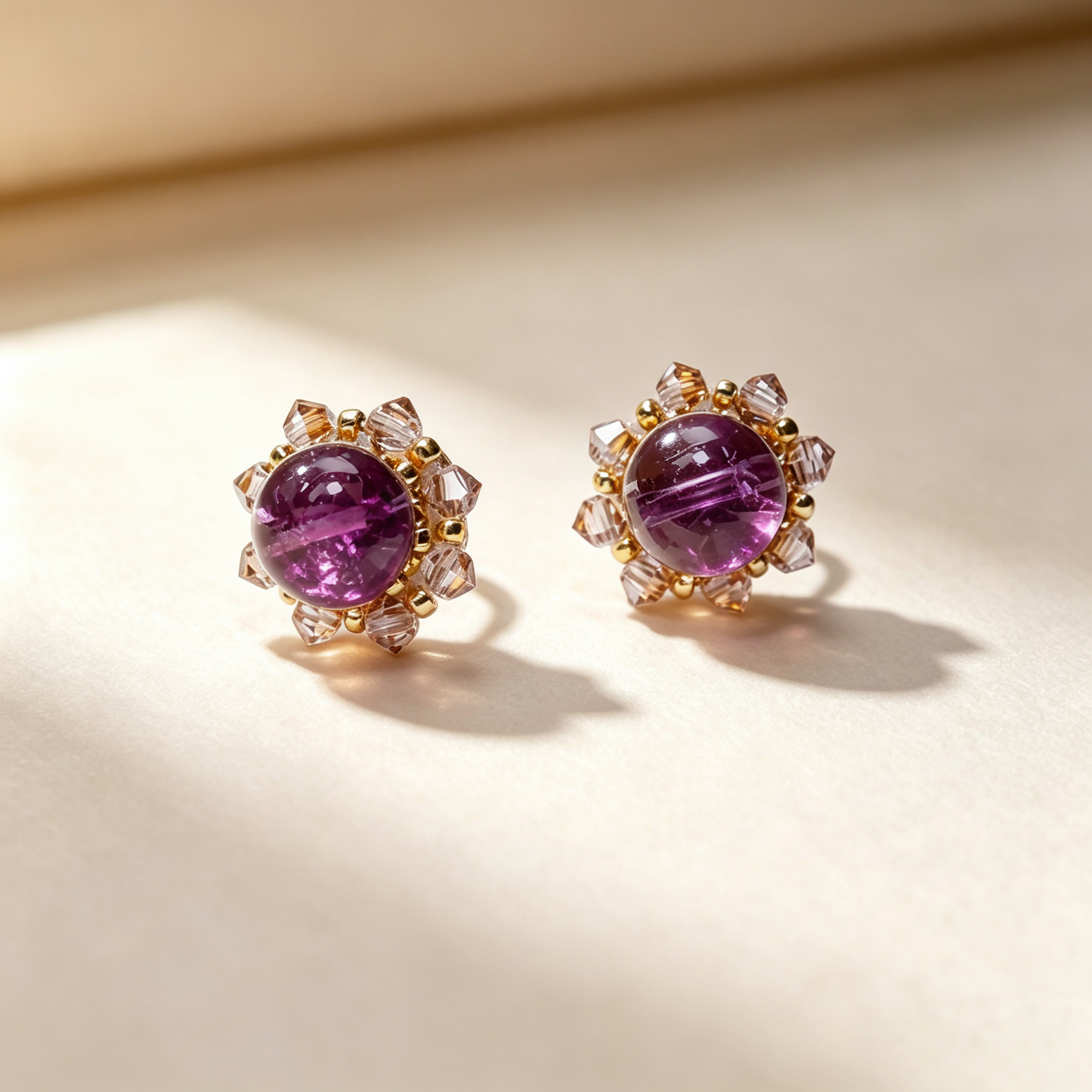[Stained Window - Purple 13～15mm]Embroidery Earrings