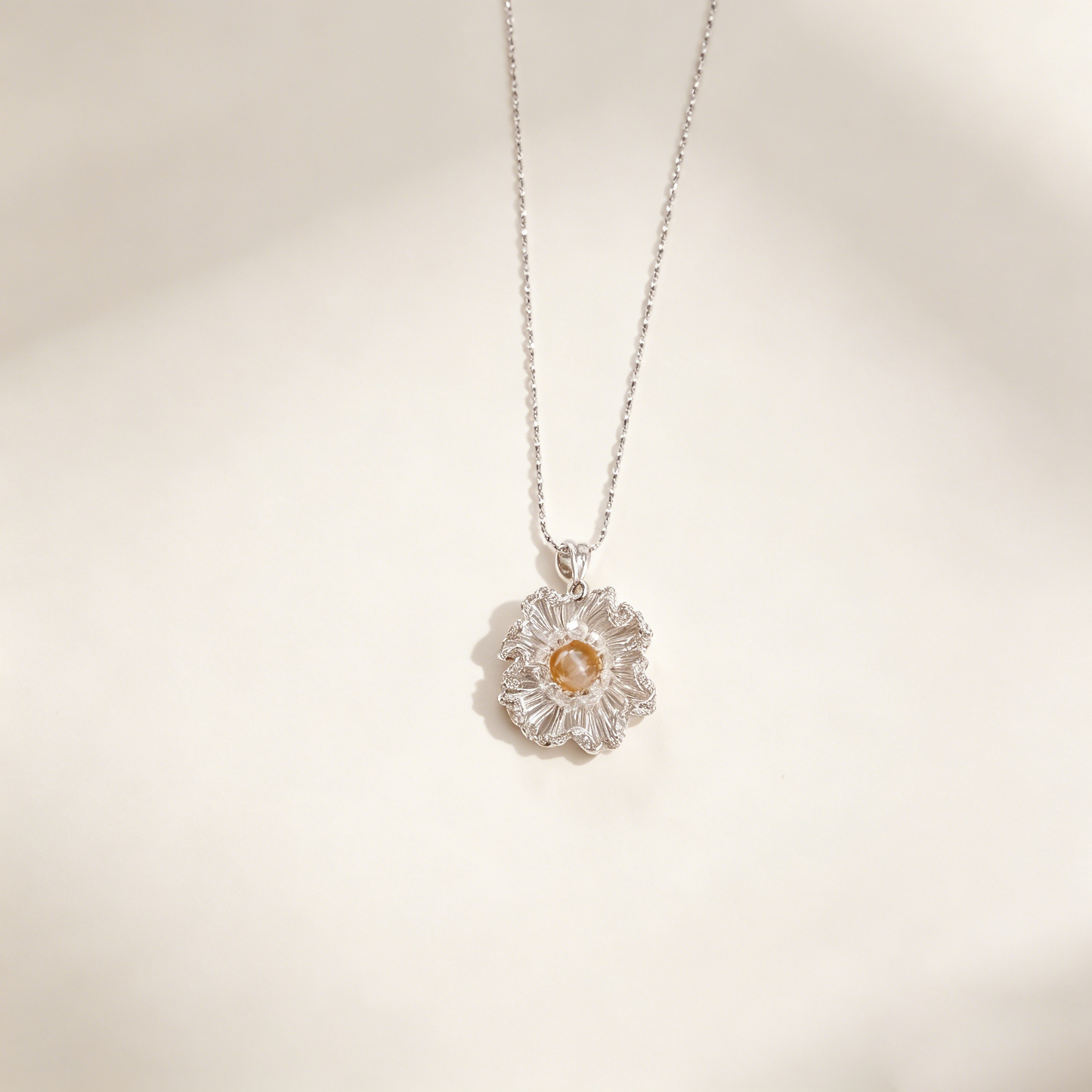 [Flower Shadow Crystal -2cm] Embroidered Necklace
