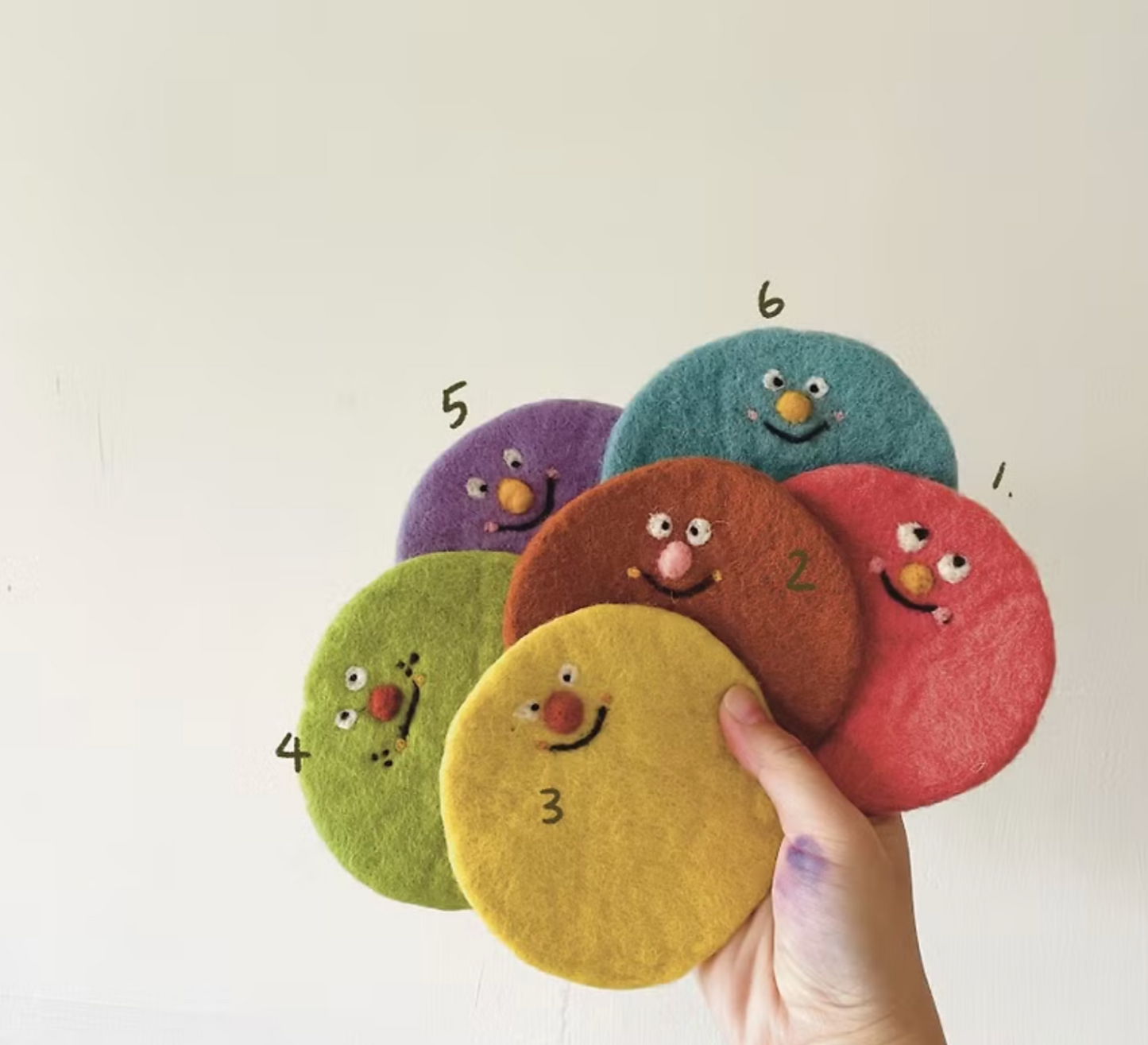 Wool felt material pack - six types of little monster round coasters to choose from (with instructional video) 