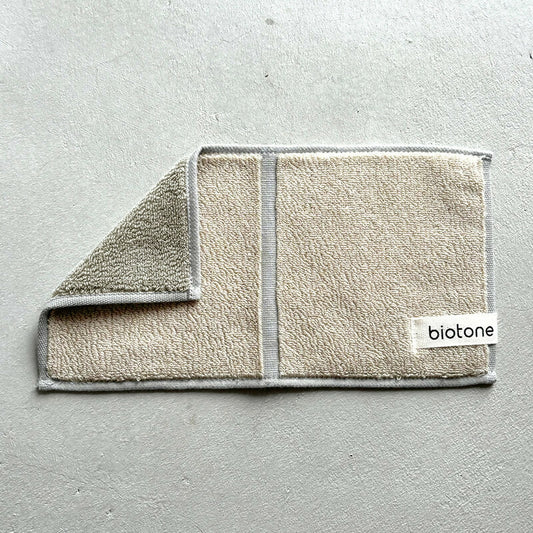 GOLDPEARL×biotone 今治半半小手帕 (BEIGE米色 × WARM GREY暖灰色)
