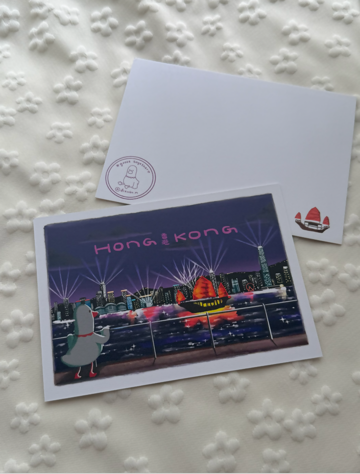 維多利亞港 night （Postcard)