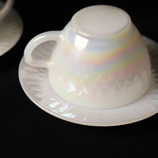 Federal Glass Cup & Saucer Set: Moonglow Iridescent