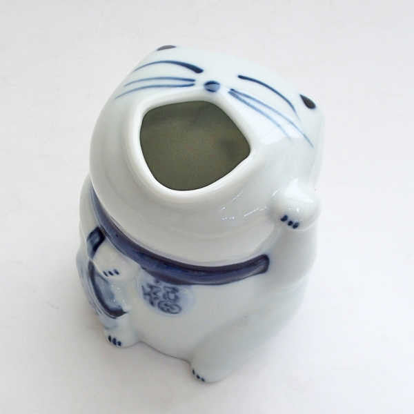 Japanese ceramic lucky cat sake jug and sake cup