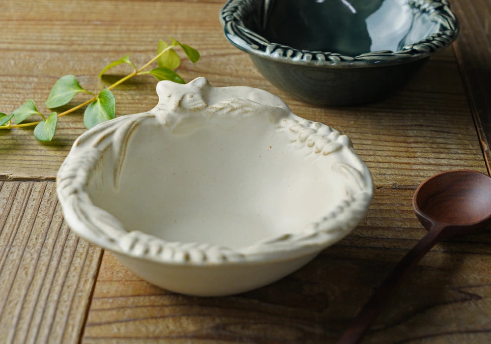 益子燒 狐狸與麥穗浮雕配菜碗