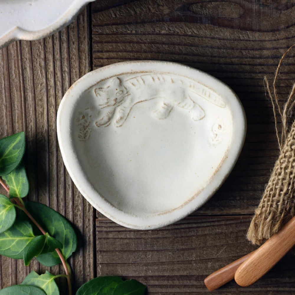 益子燒 三角形貓咪圖案小皿