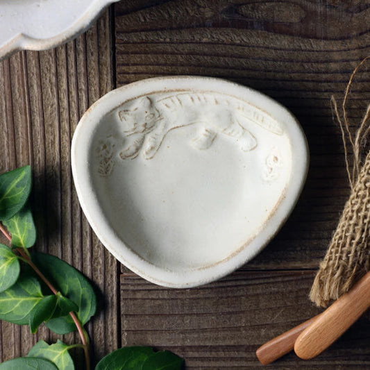 益子燒 三角形貓咪圖案小皿