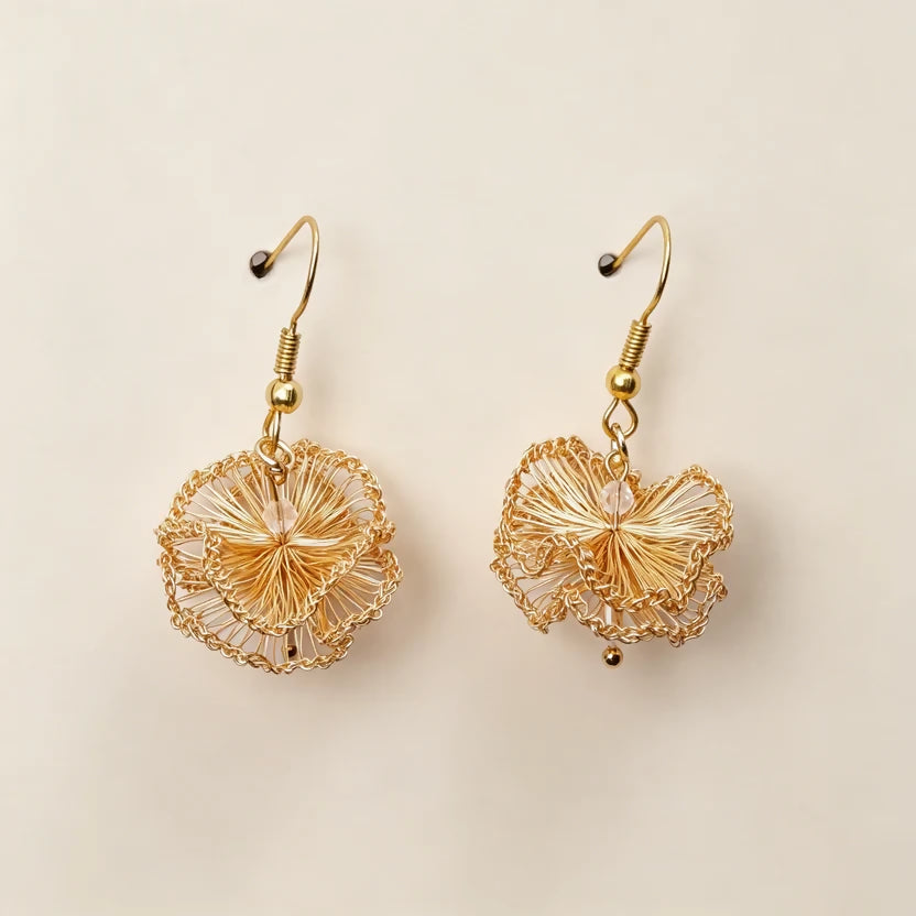 [Whispers Pearl -Gold 2cm] Embroidered Earrings(dangling style)