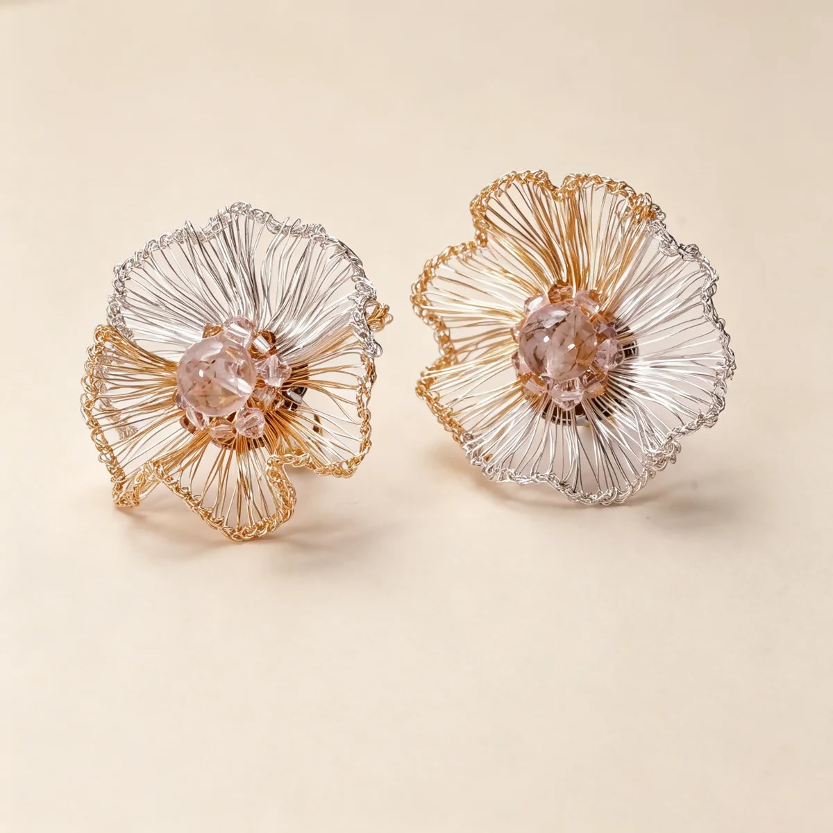 [Flower Shadow-Gold and Silver 3cm] Embroidered Earrings