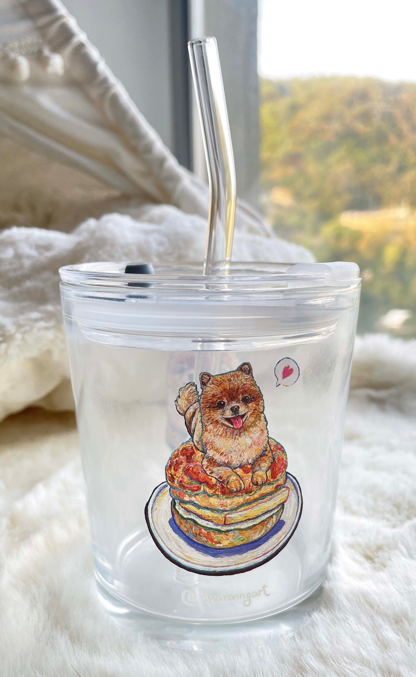 Sharonng Art 狗狗菠蘿油玻璃杯