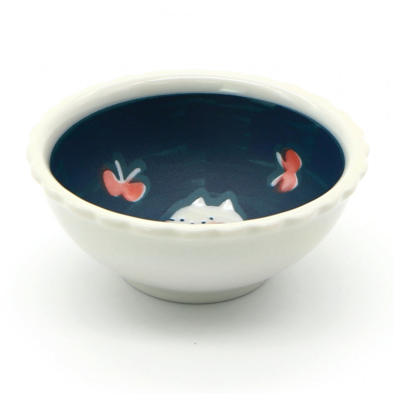 CAT on SUNDAY Mino Yaki Cat and Butterfly Side Vegetable Bowl