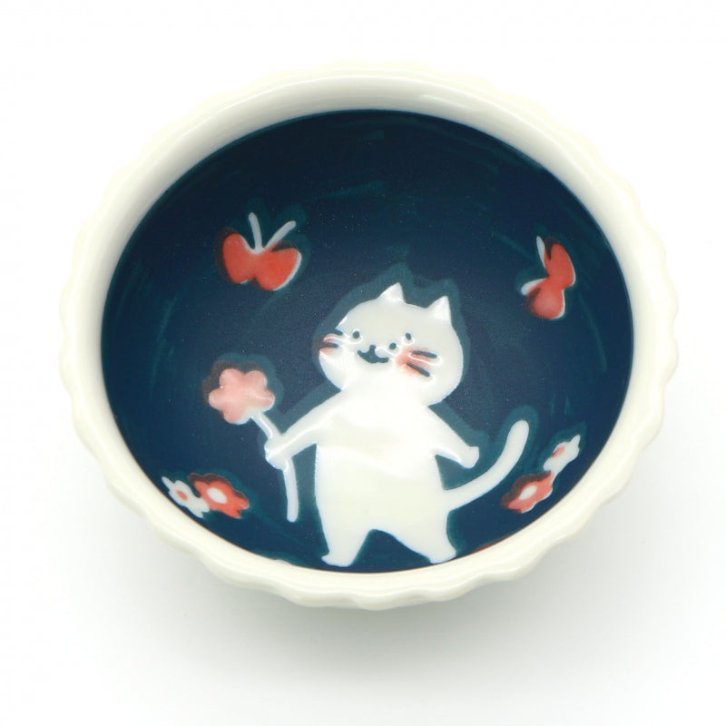 CAT on SUNDAY Mino Yaki Cat and Butterfly Side Vegetable Bowl