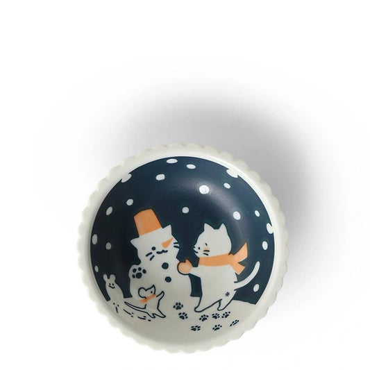 CAT on SUNDAY Mino-yaki Cat Snowman Side Vegetable Bowl