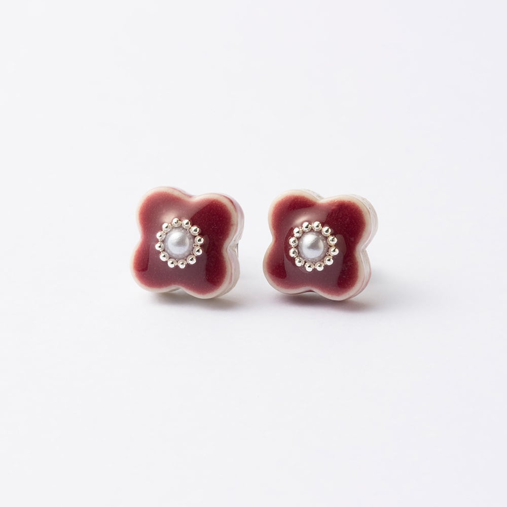 Minoyaki Floret Pearl Pierced Earrings