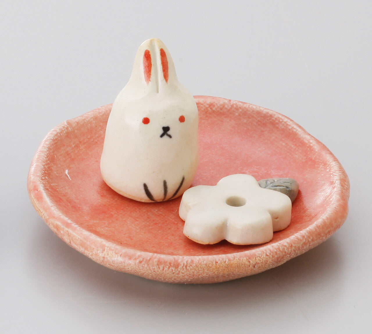 Rabbit and Flower Ceramic Incense Holder