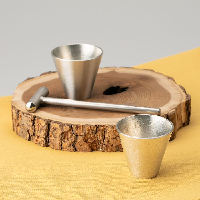 Pure Tin Sake Cup Hammer and Eye Two Sets