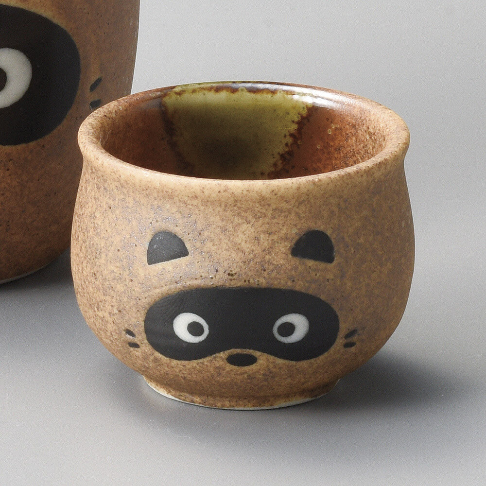 Japanese Ceramic Raccoon Sake Jug Set